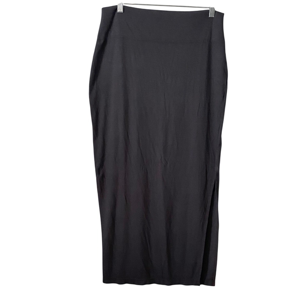 Spiritual Gangster Raquel Rib Maxi Skirt Charcoal Gray Black Side Slit Large